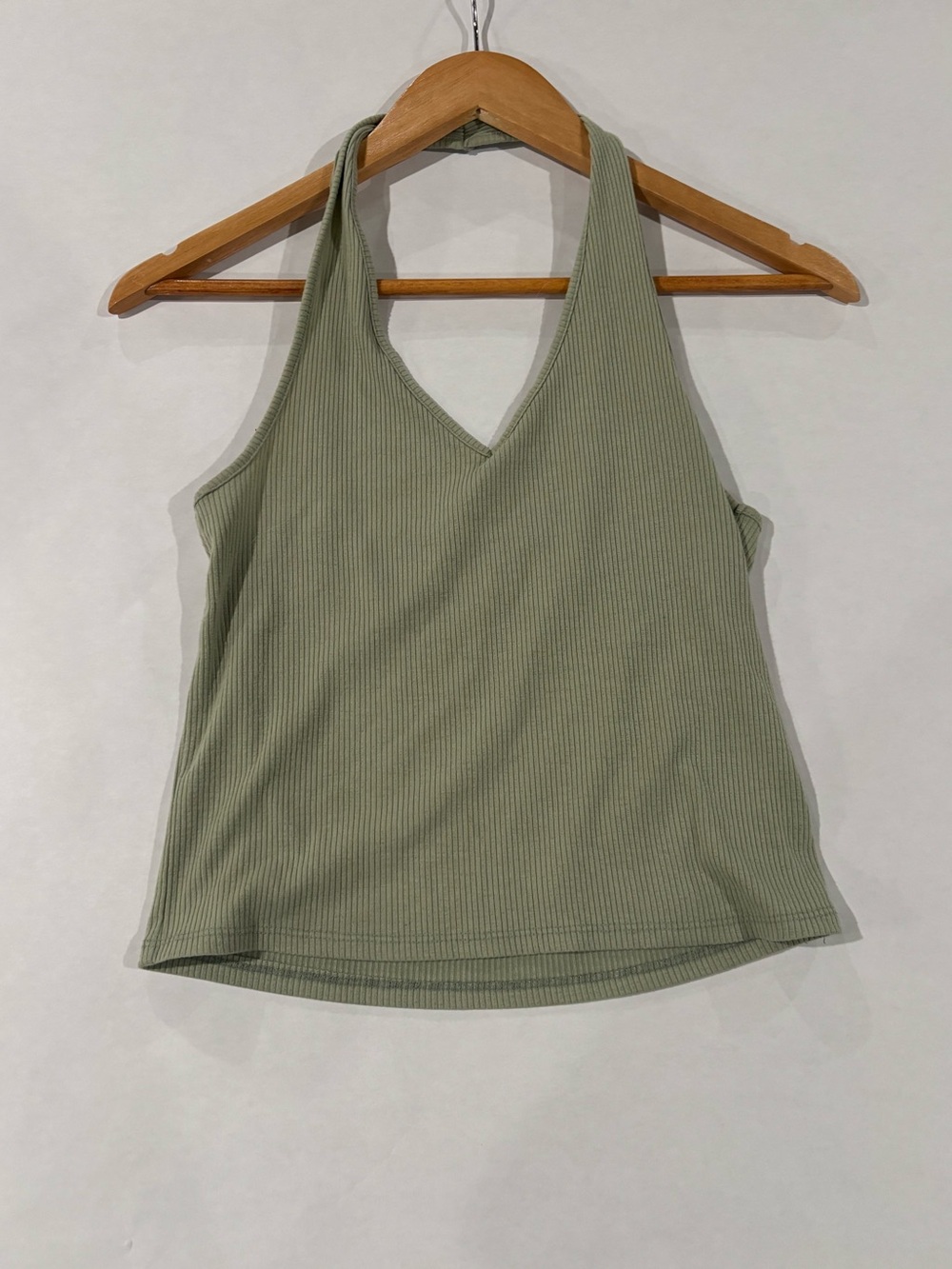 American Eagle Outfitters Ribbed Halter V-Neck Tank - Sage